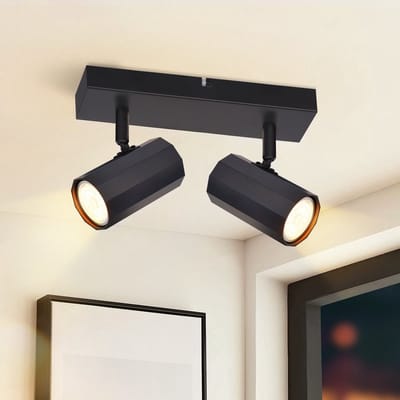 NETTLIFE Opbouwspot - 2-Lichts - zeshoekig - Plafondspot - Zwart - GU10 Fitting - 350° draaibar - Vintage Plafondlamp - voor Woonkamer | Slaafkamer | Gang | Keuken - Max.25W-excl. lichtbron