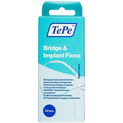 TePe Bridge & Implant Floss – Voor Bruggen, Implantaten en Beugels – 30 st