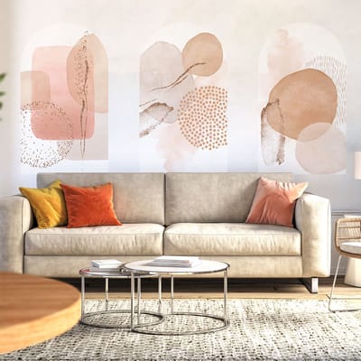Voorgelijmd vliesbehang met gigantische muurschilderingen - ABSTRACTE BOGEN WATERVERF BEIGE - 150x90cm