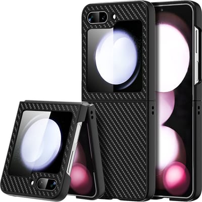 Hoesje Geschikt Voor Samsung Galaxy Z Flip 5 hoesje Carbon Fiber Slim Protective Cover zwart - Hoesje Hoesje Geschikt Voor Samsung Galaxy Z Flip 5 Silicone hoesje