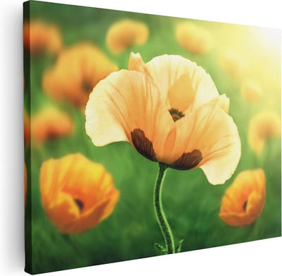 Artaza Canvas Schilderij Bloemen - 40x30 cm - Klein - Wanddecoratie Klaproos - Muurdecoratie Woonkamer - Kamer Accessoires
