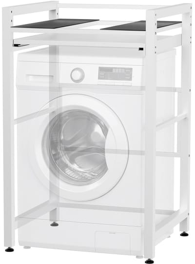CLP Alara Wasmachinerek - Wasmachine Verhoger & Droger Stapelrek met Uitschuifbare Legplank - Universele Wasmachine Sokkel - wit