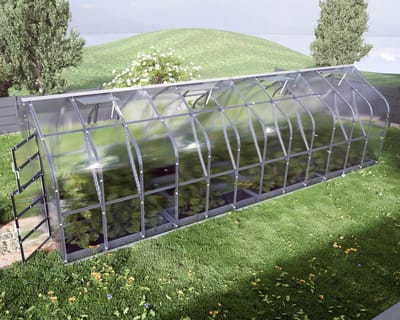 KLASIKA Standaard Tuinkas - 2,5 m x 8 m - 4mm Dikte - Kweekkas - Polycarbonaat afdekking - 4 Automatisch openende daken