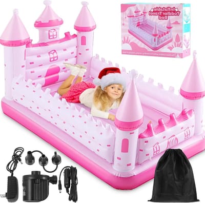 Opblaasbaar Reisbed - Peuter Luchtbed - Veilig Slapen - Kasteel Vorm - 188 x 102 cm - Roze