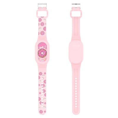 Premium Siliconen Armband met roze donut geschikt voor Samsung Smarttag 2 voor Kinderen zwart | smarttag 2 sleutelhanger Hoesje Kind | Polsband GPS Horloge Kind | Tracker Houder Armband | Trackers Band | Peuter | polsband Armband | Polsband GPS