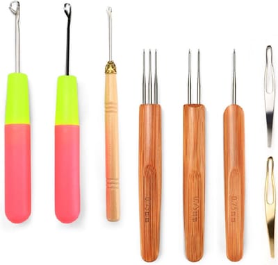 Roucerlin Haaknaald voor haarset, verschillende maten grendelhaak, in elkaar grijpend gereedschap & 0,75 mm haaknaald, dreadlocks gereedschap accessoires voor dreads vlecht handwerk weven (8 stuks)