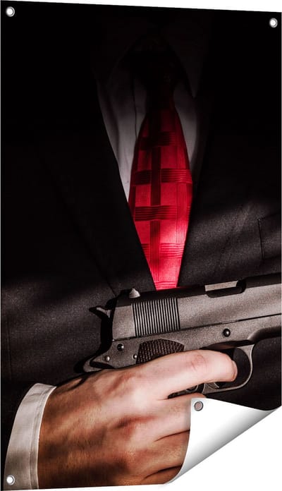Gards Tuinposter Man van de Maffia met een Pistool Vast - 60x90 cm - Tuindoek - Tuindecoratie - Wanddecoratie buiten - Tuinschilderij