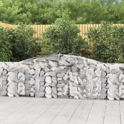 Schanskorven muur - Tuinhek metalen rooster - Tuin afscheiding - Hoge boog ontwerp - 400x30x80/100cm - Zilver