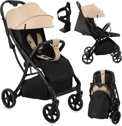 MoMi PAOLA - Compacte Buggy - Automatisch Opvouwbaar - Verstelbare Rugleuning - Beige