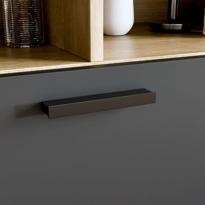 TV-meubel Urbanhome Milano 200 cm – modern lowboard met klapdeuren, hydraulische dempers, 4 vakken, tv-onderkast voor woonkamer, zwart/eikenlook, 30 kg bovenbelasting, 20 kg binnenbelasting