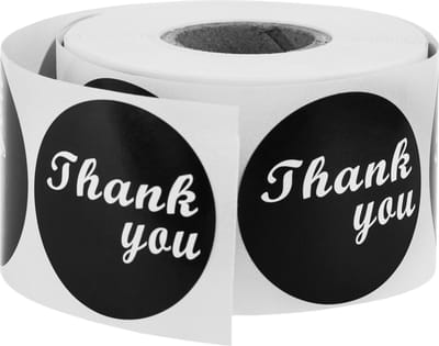 PrimeMatik - 38mm ronde zwarte sticker 'Thank You'