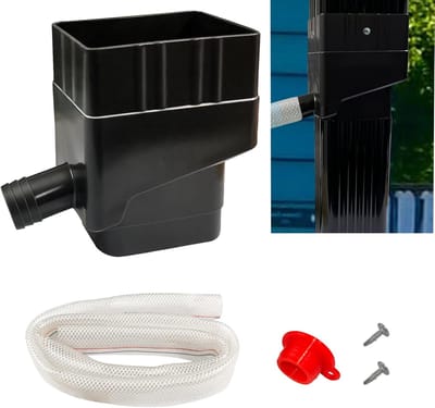 Regenton Aansluiting - Valpijp Verloop - Water Opvangen - UV Bestendig Materiaal - 1 Meter Slang - Zwart