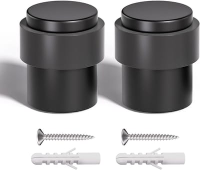 2 stuks - 40*40*45 mm - Deurstop - cilindrische deurstopper - RVS deurstopper - voor vloermontage - met zwart rubber - voor binnen en buiten - houder voor wandbeschermers voor onder- of bovenkant van de deur - zwart