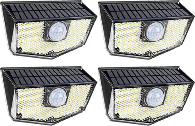 Solar Buitenlamp met Bewegingsmelder (4 Stuks) - IP67 Waterdicht - Draadloze LED Tuinverlichting