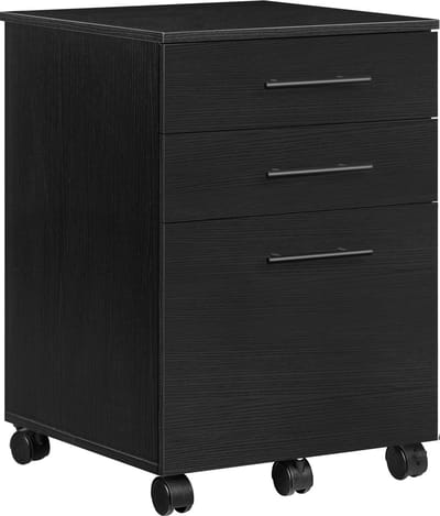 Ladeblok Bureau met Wielen – 3 Lades – Zwart Houtlook – 40×40×57,5 cm