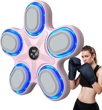 Boksmachine Trainingsapparaat - Muziek Bokstrainer - Fitness Thuis - Dynamische LED Verlichting - 37x35x5 cm - Roze
