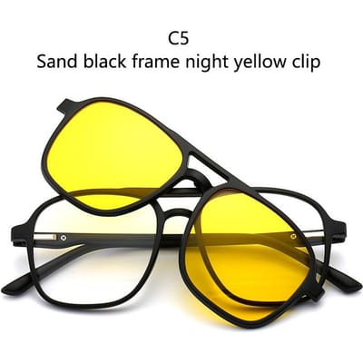 Dubbele Straal Zonnebril Magnetische Clip-On Bril TR Optische Sterkte Brilmonturen voor Mannen Vrouwen Retro Stijl yellow
