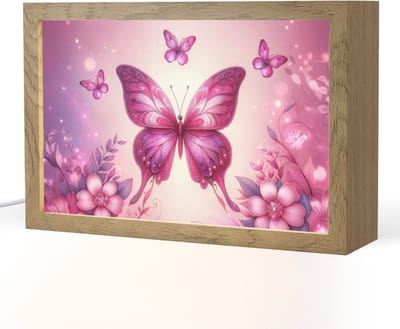 Nachtlampje 30x20 cm - Kinder lampje - Vlinder - Roze - Bloemen - Tafellamp kinderkamer - Slaapkamer lamp - Bedlamp kinderen - Kinderlampje stopcontact - Wandlamp babykamer - Nachtlampjes