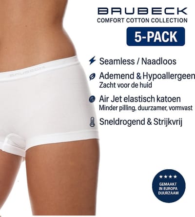 Brubeck Dames Boxershort – Naadloos (Seamless) Elastisch Katoen – 5-Pack - Wit S