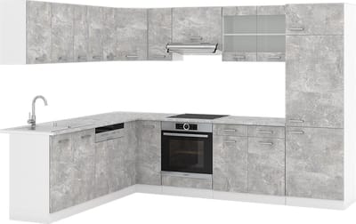Vicco Hoekkeuken R-Line, Beton/Wit, 287 x 227 cm, WB Marmer