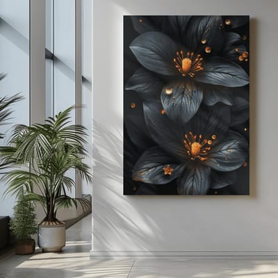 Canvas Schilderij - Bloemen - Zwart - Wanddecoratie - 60x40x2 cm