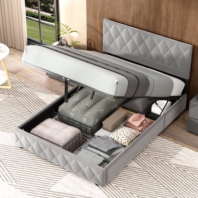 MODFU Gestoffeerd Bed 140x200 cm – 204x104,5x100-110 cm – Hollands fluweel – Zacht hoofdbord – Incl. lattenbodem – Hotelgevoel