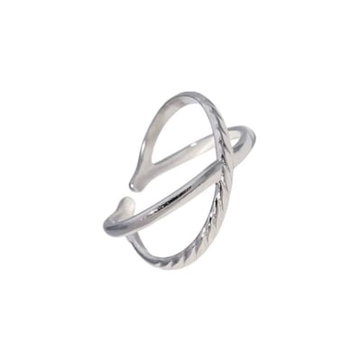 Aramat Jewels | Ringen | Stalen Verstelbare Open Ring - Glad & Gestreept - One Size | Zilverkleur | |10mm | Staal | Volwassenen | Verkleurd niet