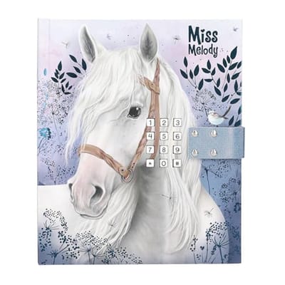 Dagboek met Cijfercode en Geluid, Blauw en Paars met Paardenmotief, 80 Gelinieerde en Illustratieve Pagina's