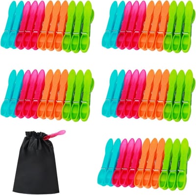 Set van 60 Kledingknijpers zonder Print met Sterke Buitenring - Extra Sterke Antislip Kledingknijpers voor Waslijn of Droogrek