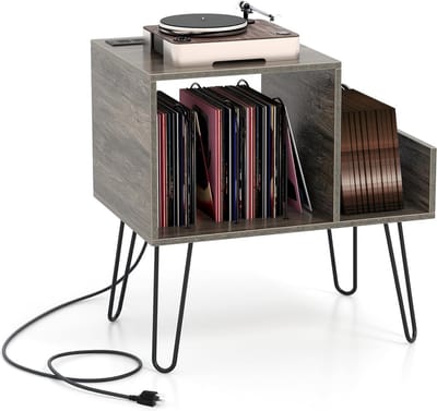 Platenspeler Meubel - LP-kast - Platenspelerkast - Draaitafelstandaard - Platenspelerstandaard - Vintage Displayplank - Grijs