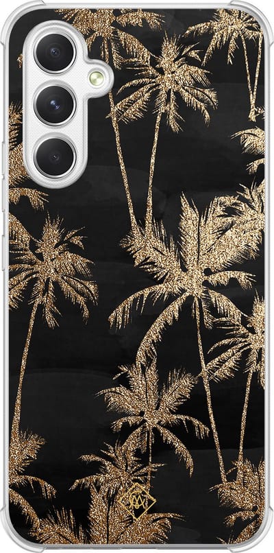 Casimoda® hoesje - Geschikt voor Samsung Galaxy A15 - Palmbomen - Shockproof case - Extra sterk - TPU/polycarbonaat - Zwart, Transparant