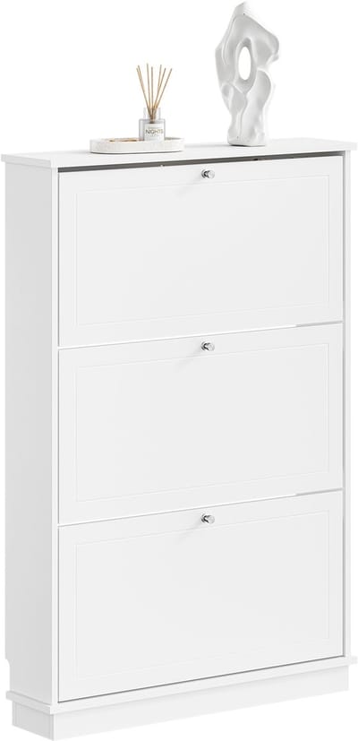 SoBuy Schoenenkast smal 18 cm - Schoenenrek maat EU 47 - voor ingangen, gangen en kleine woningen - Wit, 76x18x113 cm FSR215-W