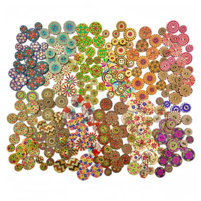 Assortiment van 300 Vintage Ronde Houten Knopen voor Breien, Handwerken en DIY Decoratie in 3 Maten