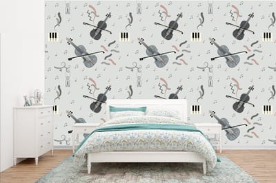 Behang - Fotobehang Patroon - Muziek - Viool - Breedte 385 cm x hoogte 240 cm