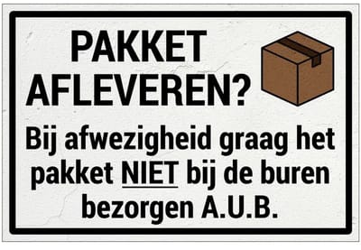 Pakket niet bij buren bezorgen bord | Forex Re materiaal | 18 x 12 cm