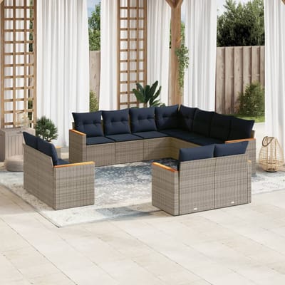 vidaXL - 11-delige - tuinbankset - met - kussens, - grijs - polyrotan