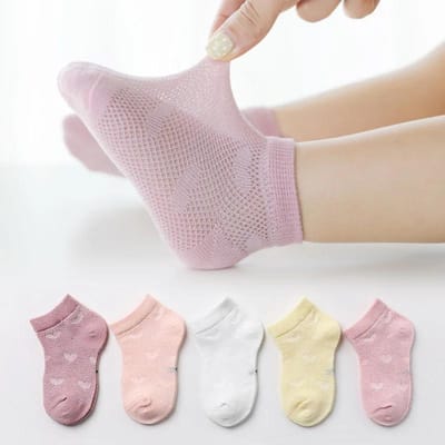 5 Paren 1 Tot 12 Jaar Kinder Sokken Lente Zomer Baby Jongens Meisjes Katoen Mesh Ademend Dunne Zachte Leuke Sokken Kinder Sokken S (1-3Y) white