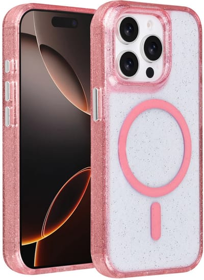 TUNIQ telefoonhoesje voor Apple iPhone 15 Pro - MagSafe met glitter - Roze