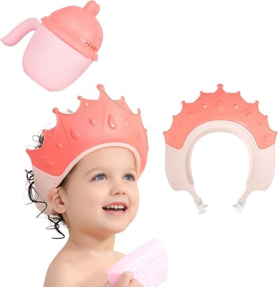 Verstelbare Baby Douchcap voor Kinderen met Badbekertje - Haarwasbescherming voor Peuters 6M-9T (Roze)
