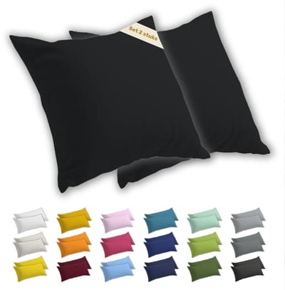 Lavea® Kussenslopen 40x40 cm Set van 2 – Kussenhoezen van 100% Zachte en Ademende Jersey Katoen met YKK Ritssluiting – Zwart