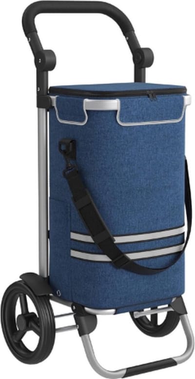 Luxe Boodschappentrolley – Boodschappenwagen – Boodschappenkar – 35L Capaciteit – Hoogwaardig Stof – Gekoelde Binnenkant – Stijlvol – Blauw