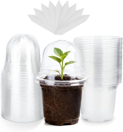 12 Stuks 10cm Heldere Plastic Plant Potten met Vochtigheidsdome voor Zaailingen, Stekken en Vetplanten met 12 Plant Labels