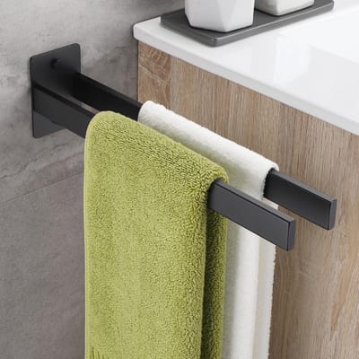 Handdoekhouder, boren, dubbele handdoekstang, 304 roestvrij staal, hoekig, handdoekhouder, wandbadhanddoekhouder, twee armen, 38 cm, mat zwart