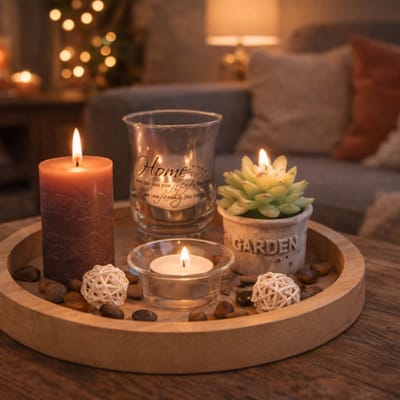 Out of the Blue - Natuurlijk Houten Decoratiebord – Tijdloos design – 23 x 23 x 9 cm – Volledige set