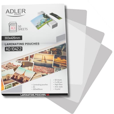 Adler AD 1042.2 A3 Lamineerfilm 303x426mm 2x80 mic Heet Hoogglans Antistatisch 50 stuks