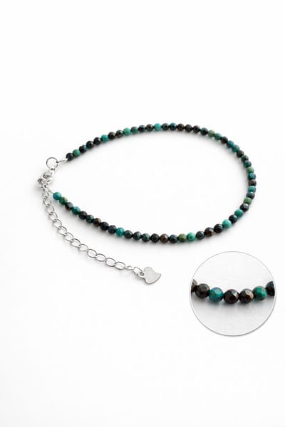 Chrysocolla Armband Dames – 925 Zilveren Slot – 2 mm Kralen – Verstelbaar 17–20 cm – Edelsteen Armband - Armband – Kleine kralenarmband – Chrysocolla – Chrysocolla armband