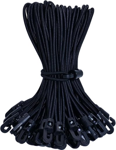 25x Spanners met Haken Set - Elastische Touwen Zwart 20 cm voor Zeil, Tent en Banner