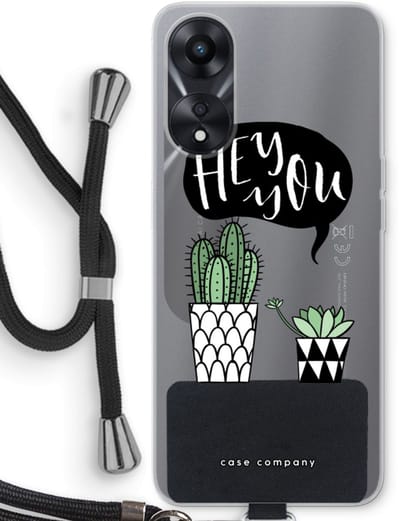 Case Company® - Hoesje met koord geschikt voor Oppo A78 5G hoesje met Koord - Hey you cactus - Telefoonhoesje met Zwart Koord - Bescherming aan alle Kanten en Over de Schermrand