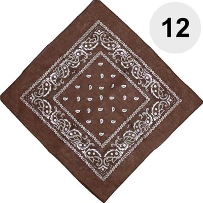 Fako Fashion - Bandana - Hoofddoek - Mondbescherming - Zakdoek - Paisley - Bruin - 12 Stuks