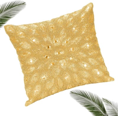 Kussenhoes - Decoratieve Kussenhoes - Bank en Bed Decoratie - Handgemaakt met Glaskralen - 30x30 cm - Goud